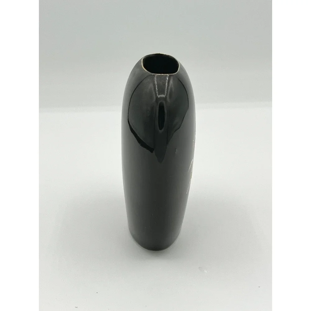 Otagiri Japan Black Gold Seashell Starfish Ceramic Vase Vintage Coastal Decor